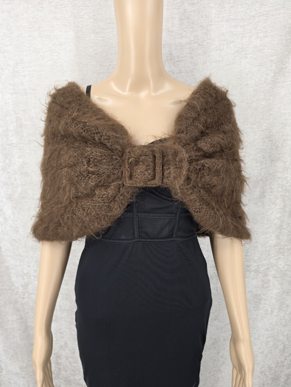 Vintage Brown Fuzzy Knit Bolero Shrug Shoulder Wrap